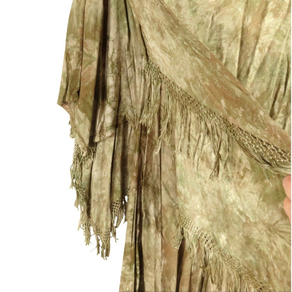 TIE DYE KAFTAN MUUMUU DRESS Poncho Overlay w/Fringe MAXI BOHO ETHNIC Beige 1X - Picture 7 of 11